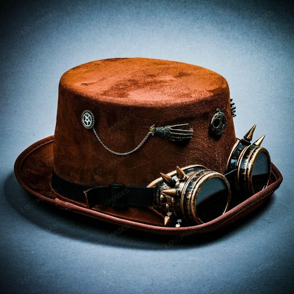 Brown Victoria Steampunk Spike Goggle Party Hat - Picture 7 of 8